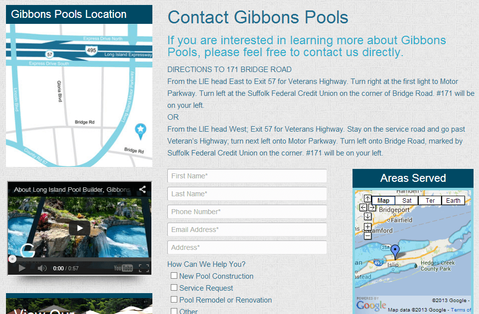 Gibbons Pools Contact Us Long Island New York