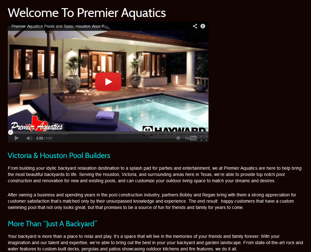 Client Profile: Premier Aquatics | Pool Marketing Site Digital and Inbound Marketing Agency Houston