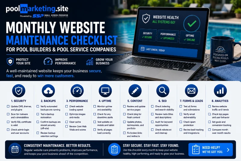 PMS-Pool Company Website Monthly Maintenance Checklist