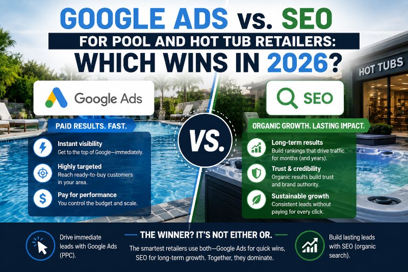PMS-Google Ads vs. SEO for Pool & Hot Tub Retailers in 2026